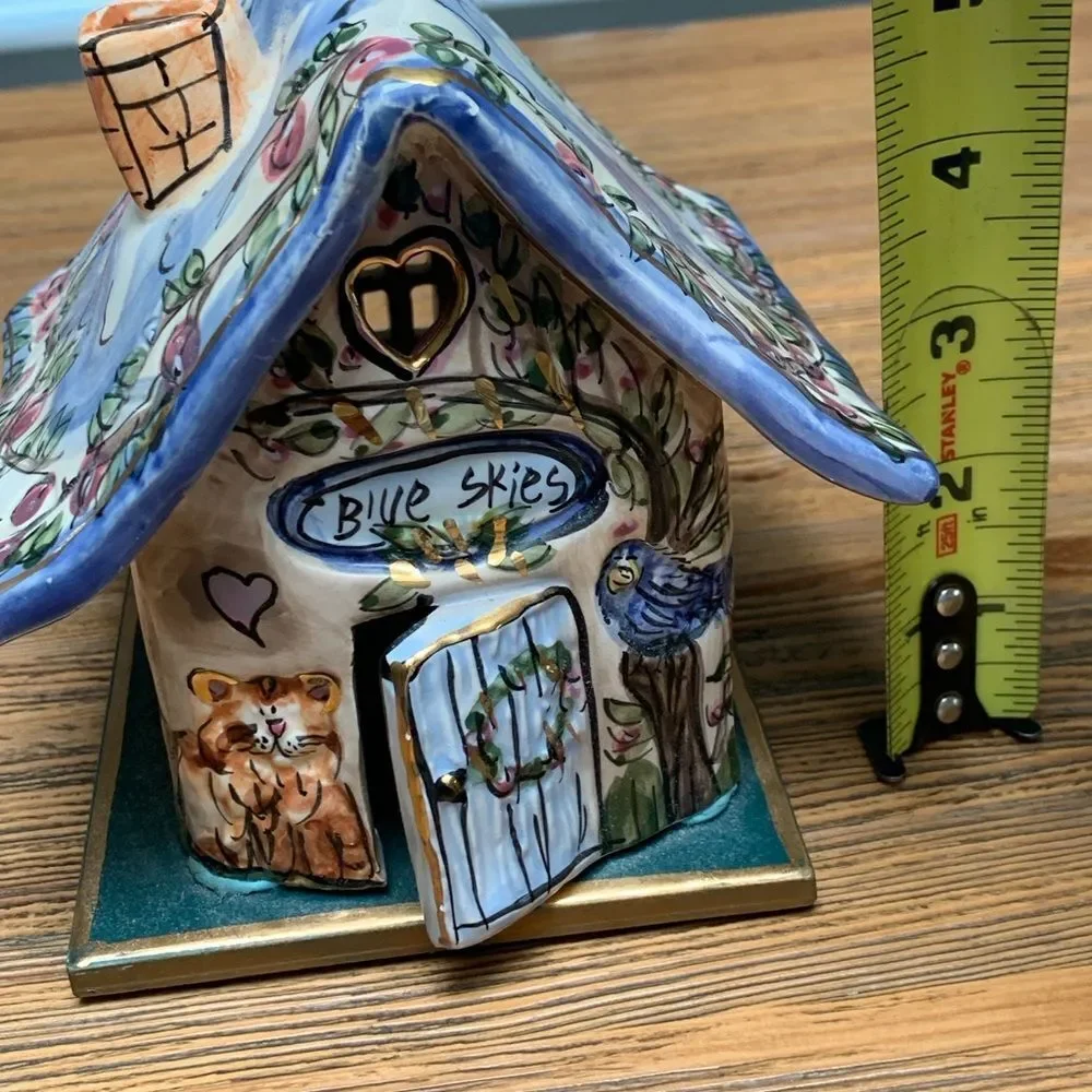 Blue Sky Candle Holder with Intricate Ceramic Accents